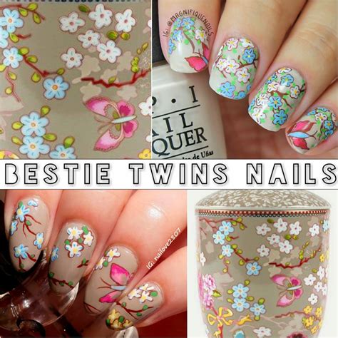 Magically Polished Nail Art Blog Besties Twins Nails Cherry Blossoms And Butterflies