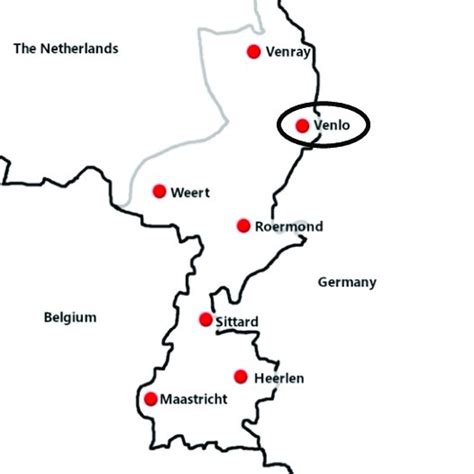 Map Of Limburg With Select Major Cities And Venlo Marked With A Circle