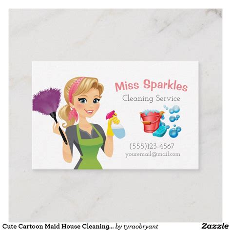 These small rectangular cards are either exchanged between two persons, between two organizations, or even between a person and an. Cute Cartoon Maid House Cleaning Services Business Card ...