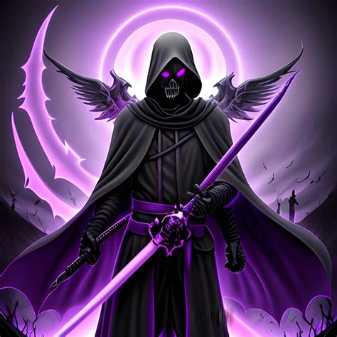Grim Reaper Purple Glowing Eyes Deathly Sword Arthubai