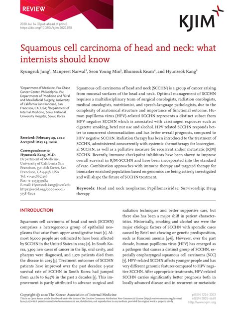 Pdf Squamous Cell Carcinoma Of Head And Neck What Internists Should Know