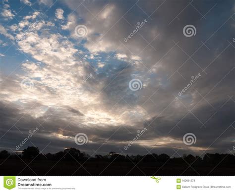 Stunning Dramatic Morning Cloudy Blue Sky Overhead Space Stock Image