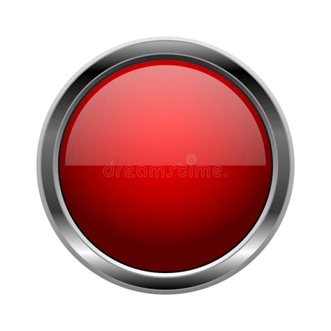 Red Glass Button Round 3d Shiny Icon With Metal Frame Stock Vector