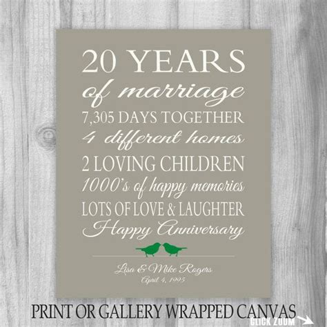 Twenty years of marriage can leave you vulnerable and delicate yet yearning for your partner's love and attention. 20 Year Anniversary Gift 20th Anniversary Art Print ...
