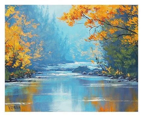 Misty River Original Signed Oil Painting By By Gerckengallery