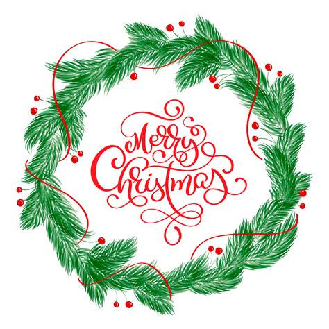 Merry Christmas Calligraphy Lettering Text And A Wreath