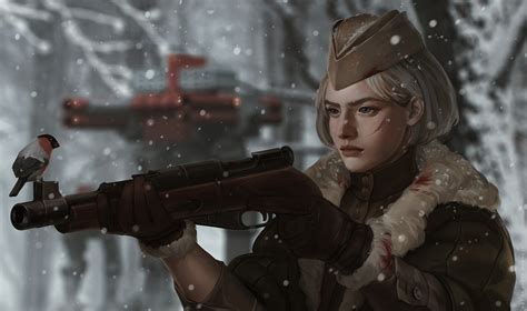 Wallpaper Weapon Birds Snow Forest Gun Women Scars Coats War
