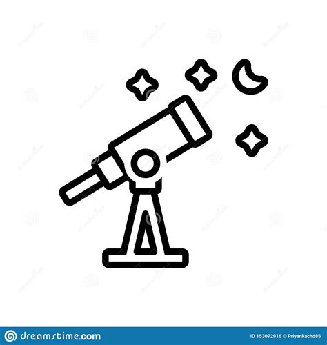 Black Line Icon For Telescope Astronomy And Discover Stock Vector