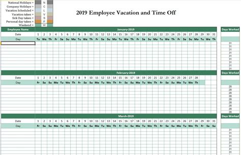 2019 Employee Attendance Calendar Printable Free Example Of Excuse