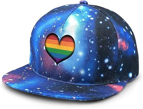 Auchuixbfb Gay Pride Heart In Lgbt Rainbow Colors With Black Flat Brim Baseball Cap Starry Sky