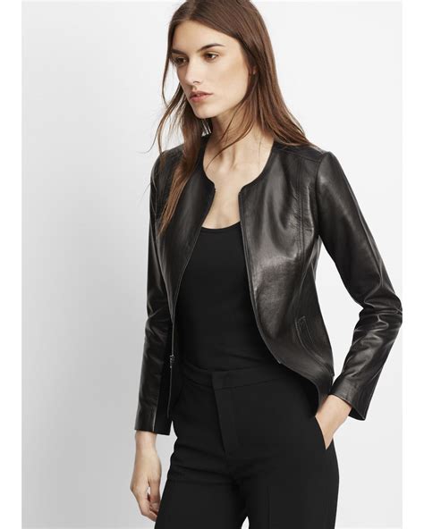 Vince Tailored Collarless Leather Jacket In Black Lyst Uk