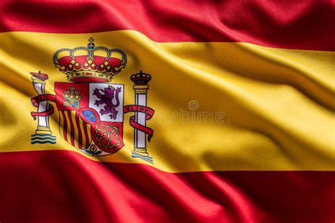 Waving Flag Of Spain National Symbol Of Country And State Stock Image