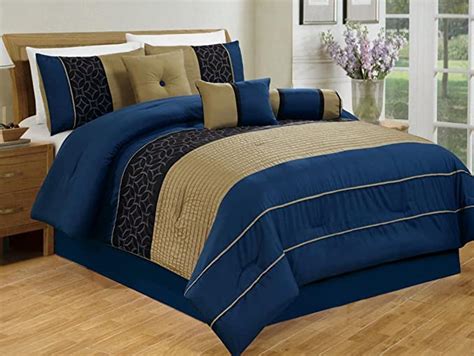 7 Piece King Navy And Gold Comforter Set Uk Kitchen And Home