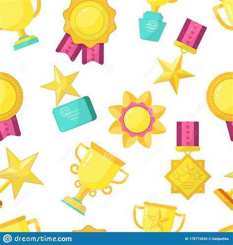 Seamless Patterns With Trophy Medals Cups And Awards Stock Vector