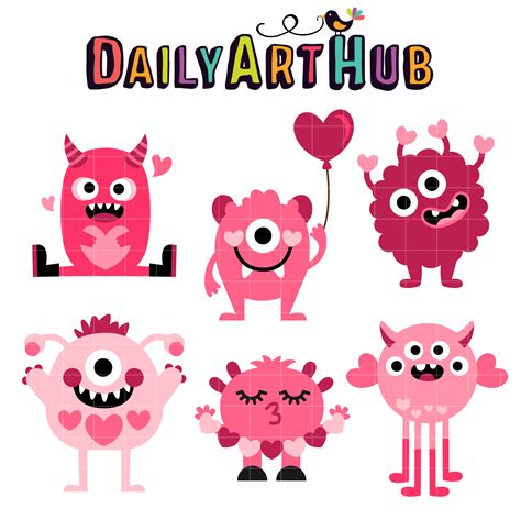 Valentine Monsters Clip Art Set Daily Art Hub Graphics Alphabets