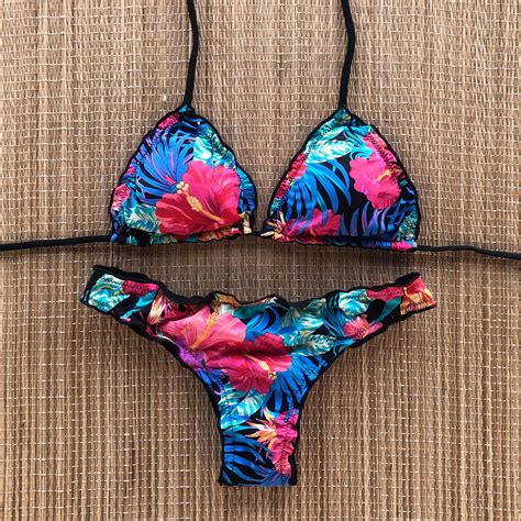 Biquini Ripple Dupla Face Floral Preto Dondoca Moda Feminina