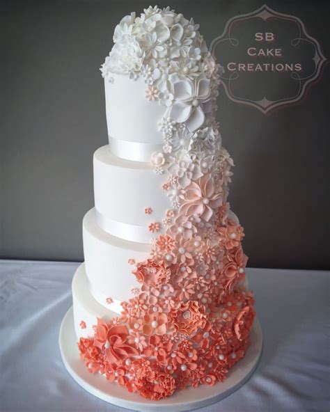Ombré Coral Wedding Cake Coral Wedding Cakes Beautiful Cakes
