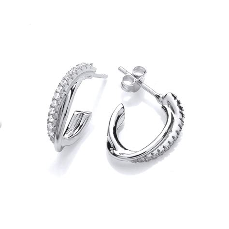 Silver And Cubic Zirconia Oval Hoop Earrings Cavendish French