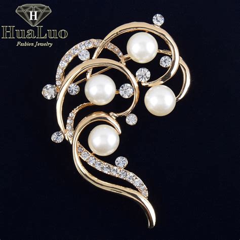 Unique Design Irregular Flower Shape Imitation Pearls Brooch Rhinestone Brooches For Women