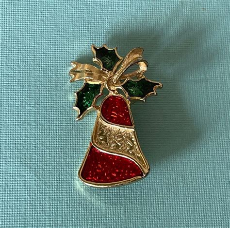 Vintage Bell Brooch Signed Gerrys Christmas Bell Pin Gem