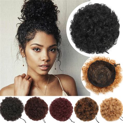 Afro Puff Drawstring Ponytail With Bangs Pineapple Updo Hair For Black