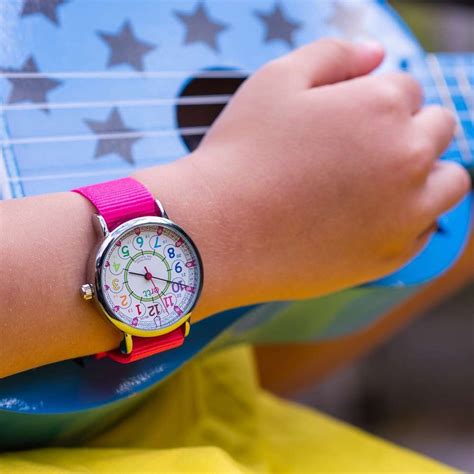 easyread time teacher watch pink strap with rainbow face