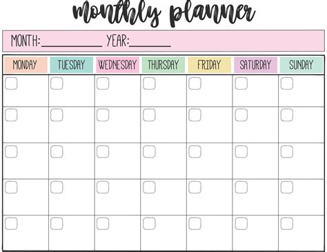 Cute Printable Monthly Planner Template