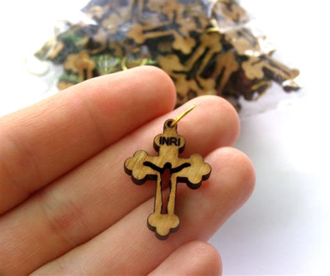 50 Pcs Crosses Olive Wood Pendants Rosary Handmade Holyland Made Wood