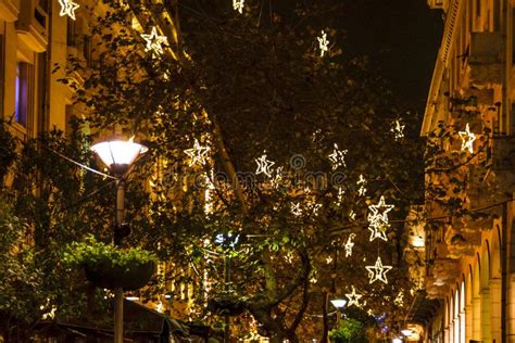 Night Scene Christmas Decoration Athens Greece Stock Image Image Of