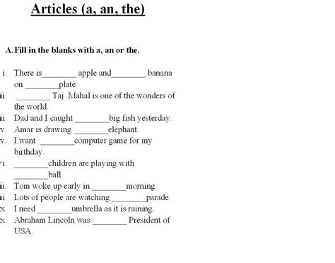 For exercises, you can reveal the answers first (submit worksheet) and print the page to have the exercise and the. 15 Best Images of Using Articles Worksheets - Articles ...