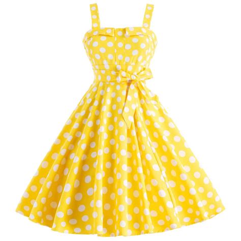 Buy Wipalo Plus Size Vintage Party Dress Yellow Polka