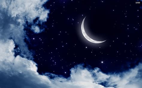 Moon And Stars In The Sky Digital Art Wallpaper Moon And Stars