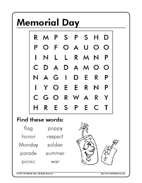 Memorial Day Word Search Worksheet For 1st 3rd Grade Lesson Planet