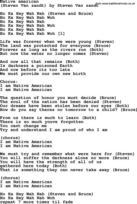 Bruce Springsteen Song Native American Lyrics
