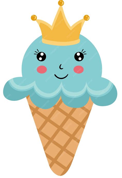 Premium Vector Funny Ice Cream Cone With Gold Crown