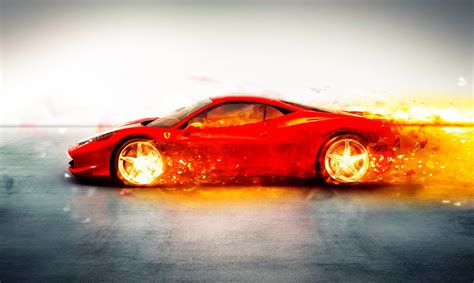 Red Super Car Wallpaper Ferrari Car Fire Digital Art Hd Wallpaper