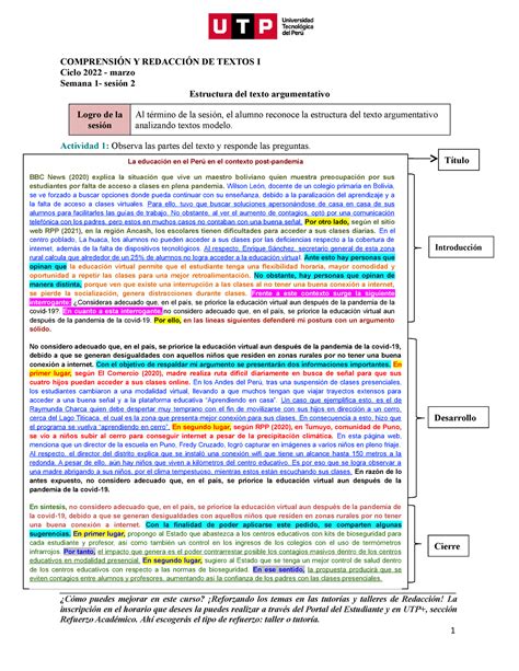 S S Material Estructura Del Texto Argumentativo Marzo