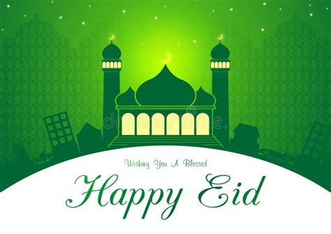 Green Eid And Ramadan Greeting Card Illustration Ready To Use Stock