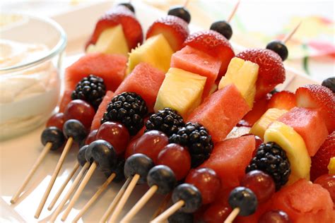 Summer Fruit Kabobs And Mascarpone Dip Saving Room For Dessert