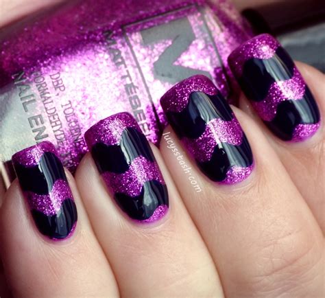 Black Waves And Glitter Nails In 2023 Nail Art Designs Purple Nails