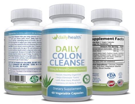 Daily Colon Cleanse 700mg All Natural 10 Herbs Fiber And Calcium 60 Vegetable Capsules Daily Health