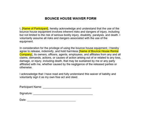 Bounce House Waiver Form Forms Docs