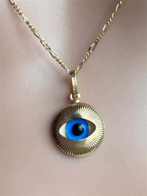 Gold Evil Eye Pendant 18K Solid Gold Evil Eye Necklace Etsy