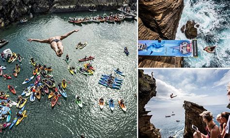 Daredevils Leap Off A 88ft Platform During The Red Bull Cliff Diving Championships Daily Mail