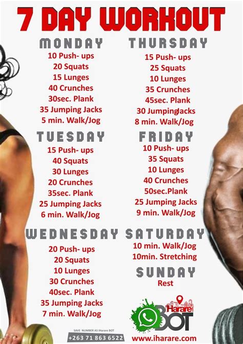 7 Day Workout Plan Weekly Workout Plans Month Workout Weight Workout