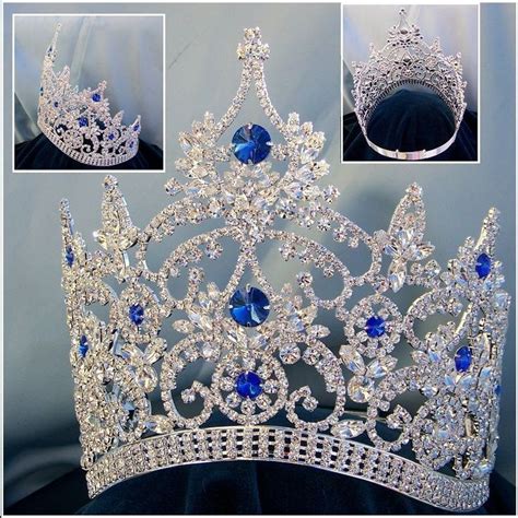 Continental Adjustable Contoured Silver Blue Sapphire Rhinestone Crown