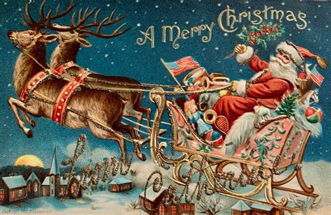 Antique Christmas Postcard Santa In Sleigh Christmas Sleigh Vintage
