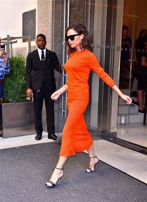 Victoria Beckham Is Glam In Bright Orange Dress After Nyfw Show Hello