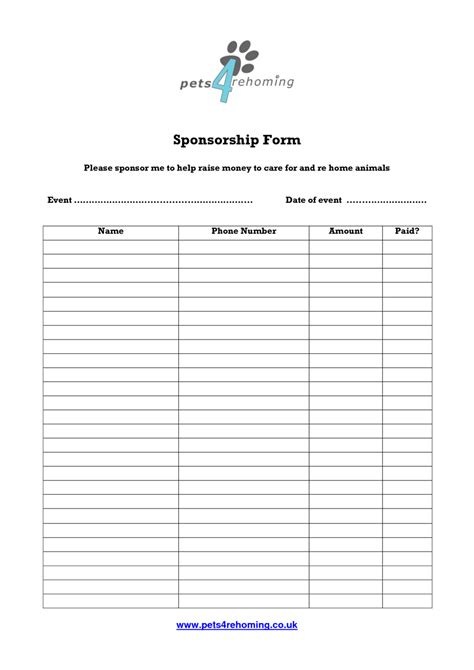 Blank Sponsorship Form Template Professional Template Examples