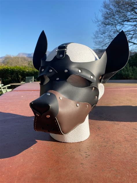 Leather Dog Mask Face Mask Puppy Mask Pet Play Pup Hood Etsy